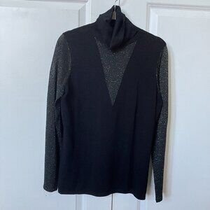 Elie Tahari Turtleneck Sweater Womens S Merino Wool Black Glitter Holiday